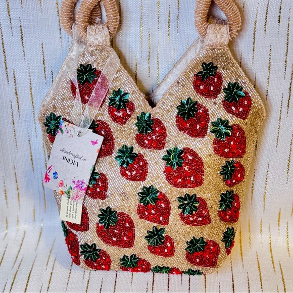 Beaded Strawberry Tote Bag | Summer Y2K Fruit Purse - Picture 2 of 6